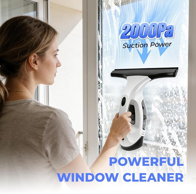 Window Vacuum Squeegee Cordless, 2000Pa Electric Window Cleaner Tool 11" Window Cleaning Kit Shower Squeegee for Shower Doors, Mirrors, Car Windshields & Tiles