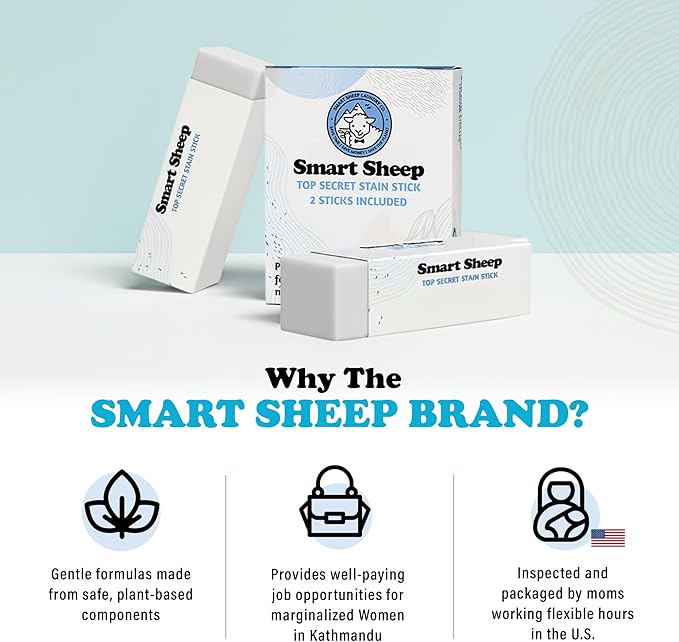 2 Pack Stain Stick - Stain Remover Bar for Clothes by Smart Sheep - Powerful Laundry Stain Remover - Formulated w/Natural Ingredients - Perfect for Food Drink Pet Grass & Blood Stains