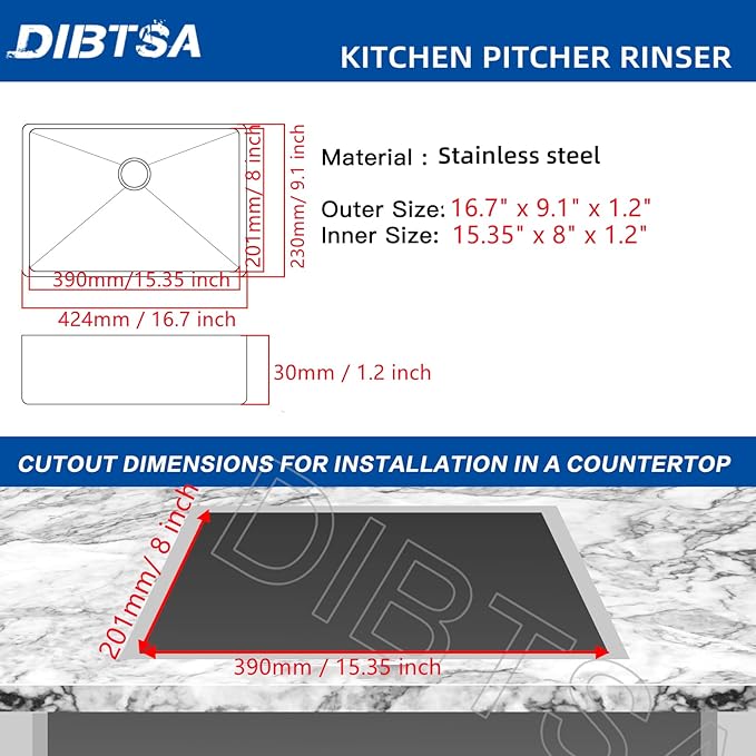 DIBTSA Pitcher Rinser, Espresso Rinser with Spray, Drain and Drip Tray, Stainless Steel Bar Glass Rinser for Sink, Cup Washer for Home Kitchen Hotel Cafe Restaurant (16.7x9.1x1.2 Inch)