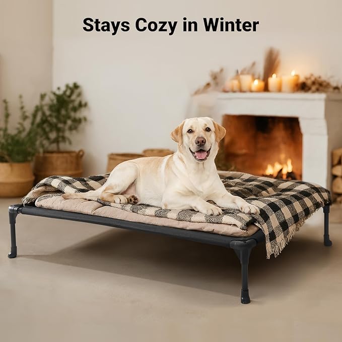 Veehoo Outdoor Elevated Dog Bed Large Sized Dogs, Large Cooling Raised Dog Cots Beds Training Platform Off Ground Hammock with Breathable Mesh, No-Slip Feet, 42"x30", Black