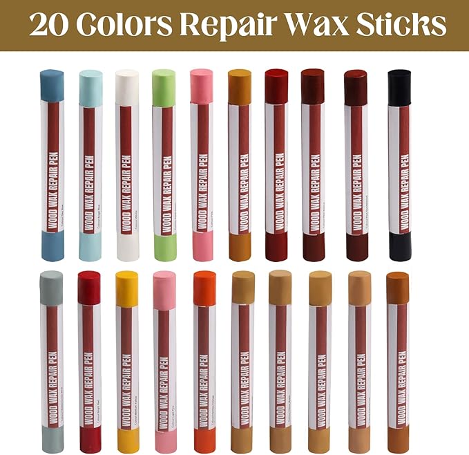 Wood Filler Sticks, 20 Colors Wood Repair Wax Crayons with Scraper, Wood Touch Up Markers for Repairing Scratches, Cracks, Holes in Cabinets, Floors, Tables and Doors[Color Series]
