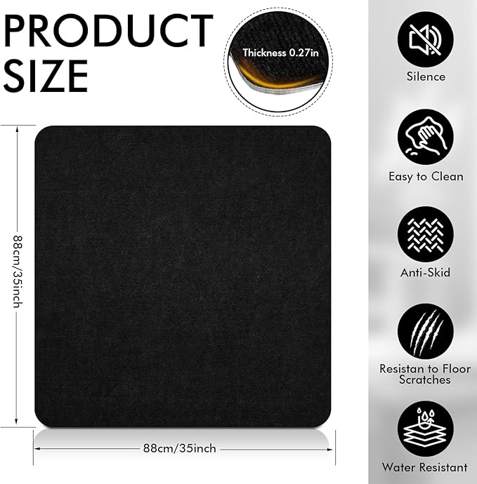 Recliner Pads for Hardwood Floors, Non Slip Recliner Grippers, Furniture Pads Floor Mats for Carpet, Anti Slide Office Chair Mat for Floor Protector, 35"x35" (1 Pack-Black