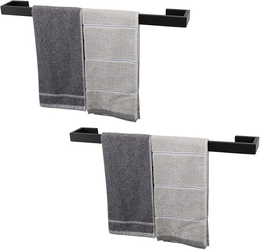 TocTen Bath Towel Rack - 2 Pack Square Base Thicken SUS304 Stainless Steel Towel Bar for Bathroom, Bathroom Bar Accessories Towel Rod Heavy Duty Wall Mounted Towel Holder(Matte Black, 24 Inch)