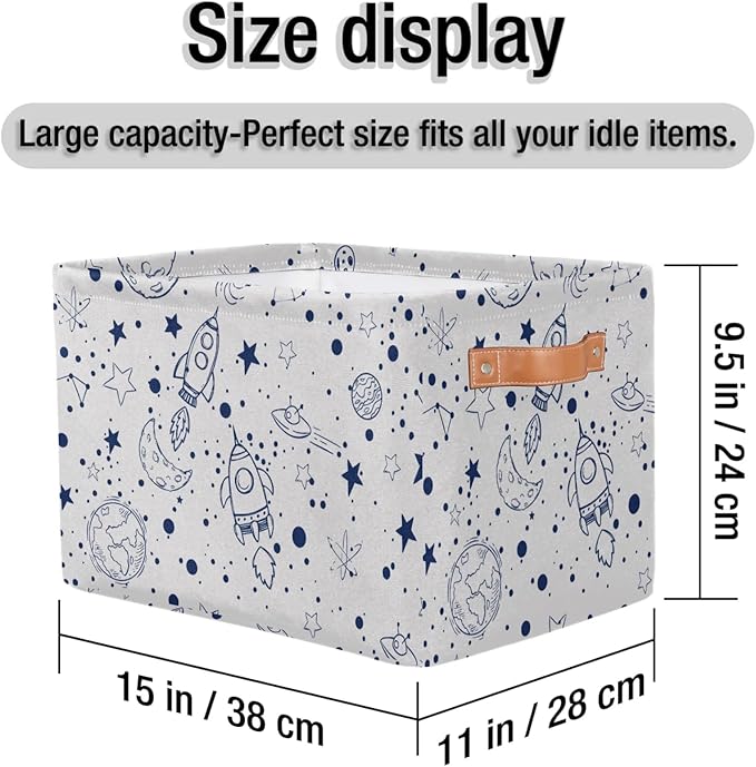 Rectangle Storage Baskets for Organizing - Foldable Storage Bin Cubes with Handles, Large Organizer Bins Boxes Toy Closet Shelf Nursery Laundry Basket, 1 Pcs(Galaxy Universe Planet)