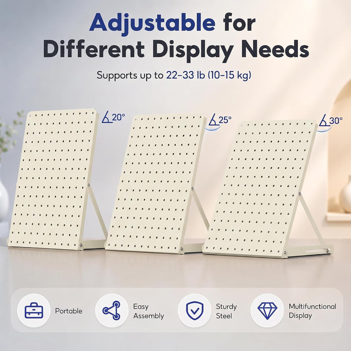 Tabletop Pegboard Organizer with 26 Hooks — Modular Display & Storage Stand, 10.6"×14.8", Metal, Black
