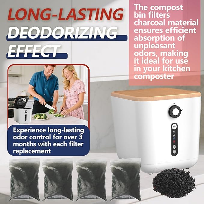 4-Pack (2 pounds) Activated Charcoal Filter Refill for IDOO Kitchen Waste Composters, Odor-Absorbing Replacement Carbon Compatible with IDOO 3L Indoor Electric Composter