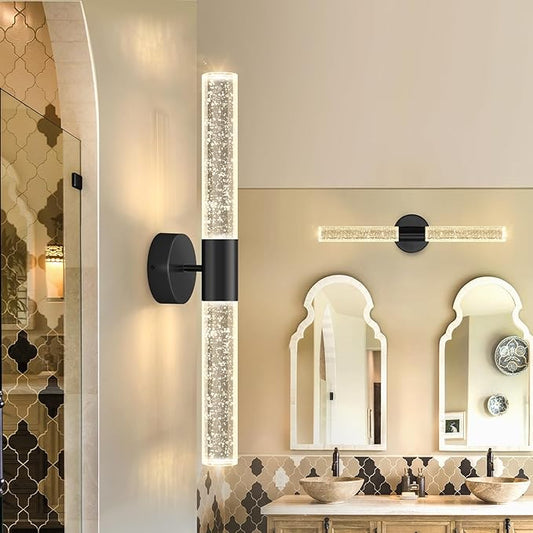 Black Wall Sconces LED Modern Sconces Dining Room Wall Lighting 10W 3000K LED Wall Lights Crystal Hardwired Wall Light Fixtures for Living Room Bedroom Bathroom Hallway