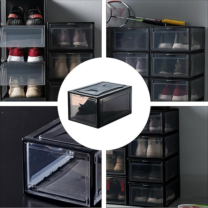 ABOOFAN Stackable Sneaker Shoe Box with Black Secure Closure Practical Display Shoes Organizer Container for Men and Women