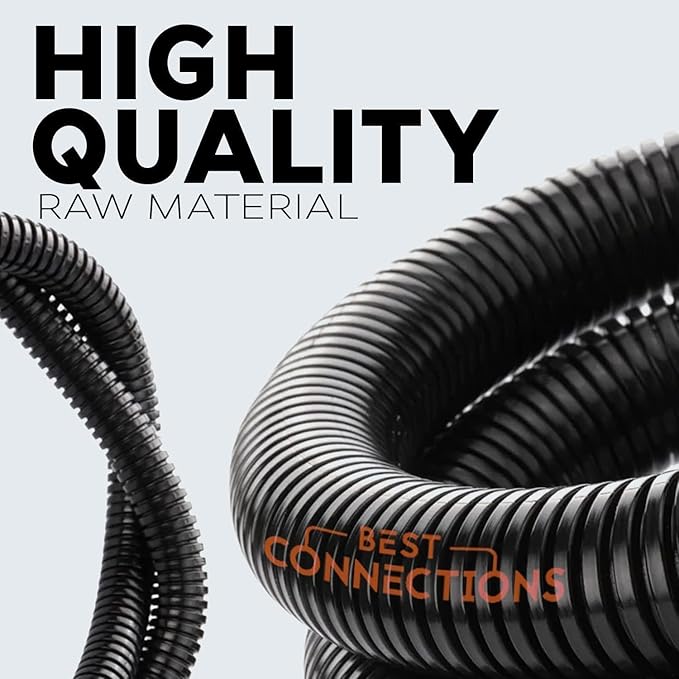 BEST CONNECTIONS 3/4" x 100 ft Split Wire Loom Flex-Guard Convoluted Tubing with Installation Tool - Protective Cable Sleeves for Automotive Home Electrical Wires Chemical Resistant Conduit Black