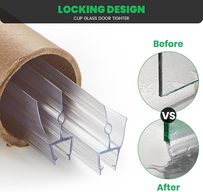 Bathroom Shower Door Seal Strip, 2PCS 36 Inch Shower Door Bottom Seal Strips, PVC Transparent Shower Door Seal Strip for 1/2"(12MM) Frameless Shower Door