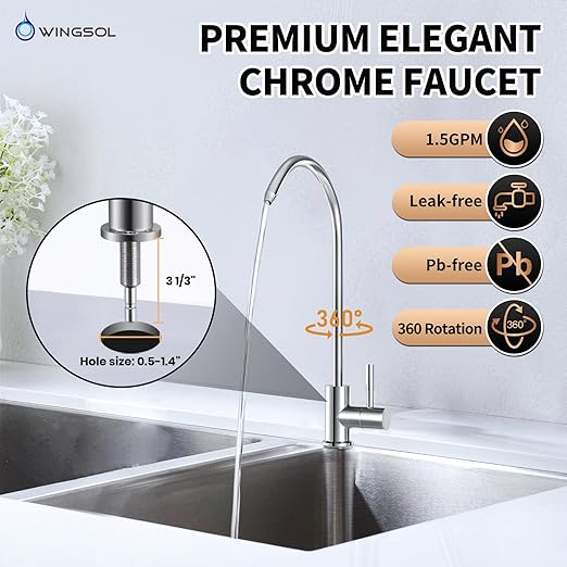 WINGSOL WINGSOL Under Sink Water Filter System with Faucet, Anti-Clogged Design, Reduces PFAS, Lead, Chlorine, Bad Taste, Sediment, NSF/ANSI 42&53, 8K Gallons, Easy Installation, Chrome Faucet