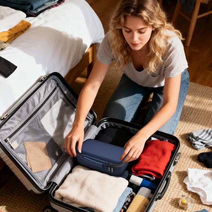 GWCASE Travel Steamer and Iron Carrying Case, Fits for DRFLASH/for Nesugar and Most Portable 2-in-1 Models Up to 10.25"x5"x4", Mesh Pocket for Accessories, Home & Travel Use (Blue-Case Only)