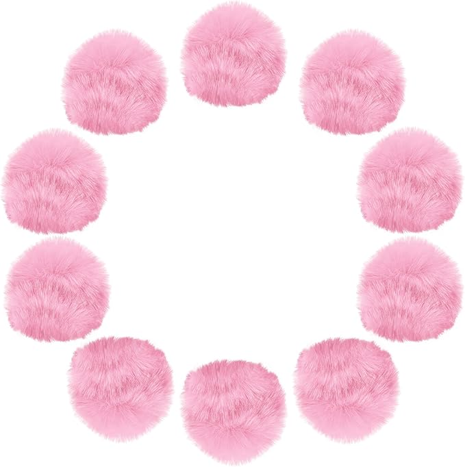 uxcell 2.8 Inch Faux Fur Pom Pom Balls, 10 Pcs Pink Fluffy Soft Faux Fur Pom Poms for Hats with Elastic Loop for DIY Knitting Hats Keychain Scarves Gloves Bags Shoes Accessories
