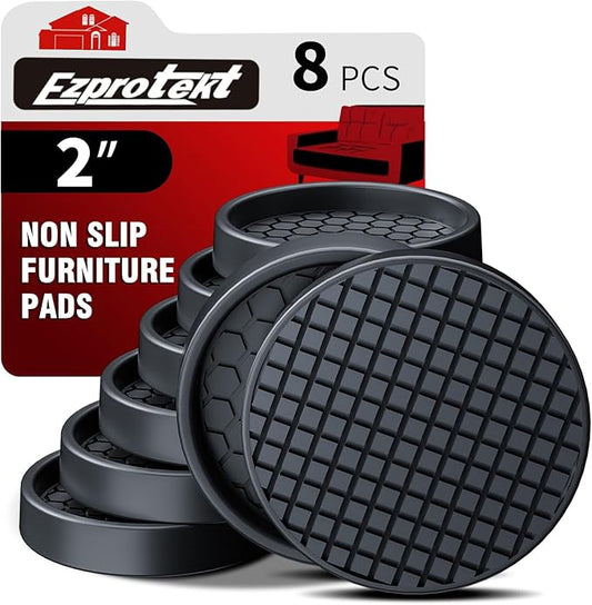 Ezprotekt Non Slip Furniture Pads, 8 Pcs 2" Rubber Caster Cups, Anti Skid Furniture Coasters for Hardwoods Floors, No Slide Furniture Gripper, Floor Protector for Bed Couch Furniture Stoppers (Black)