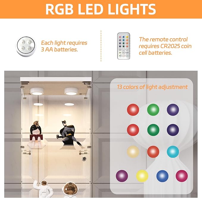 LFT HUIMEI2Y Glass Display Cabinet with LED Lights and Lock, 4-Shelf Curio Cabinets with Door, Tempered Glass Collection Display Showcase for Bedroom, Living Room 65”x 17”x 14.5” White