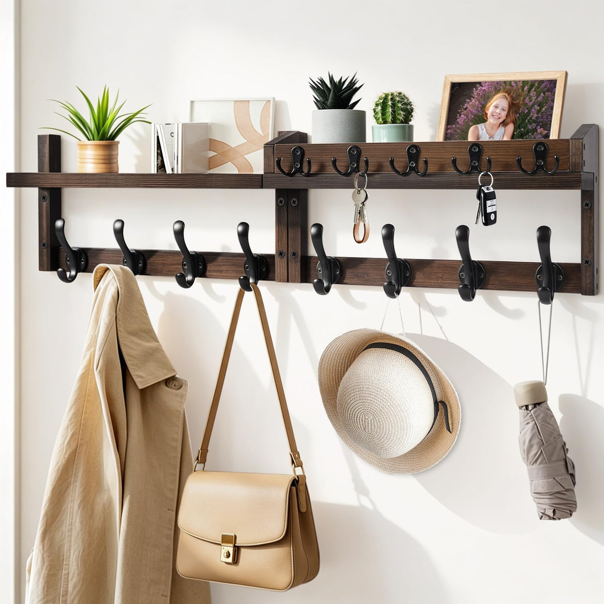 33.86" Wall Mounted Coat Rack with Shelf, 13 Hooks Pre-Assembled - Image 1