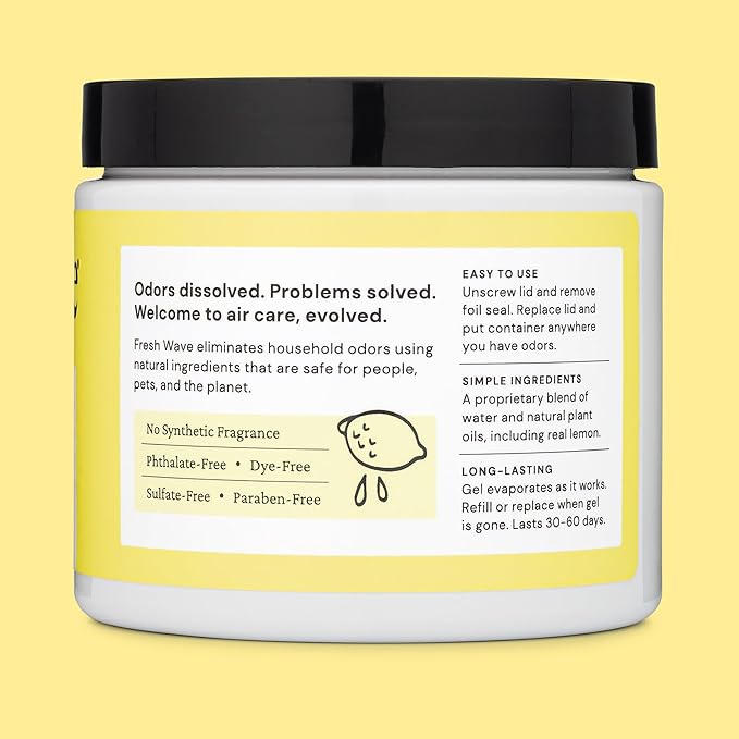 Lemon Odor Eliminator Gel 15oz | Natural Plant-Based Air Freshener | Lasts 30-60 Days