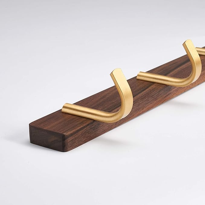 SARIHOSY] Wall Mounted Coat Rack,Multi Hook Hangers,Entryway Hanging Coat Rack,Metal Wood Coat Rail with 3 Hooks，Walnut Wood,zinc Alloy,Bedroom,Bathroom,Foyer,Living Room,Metal Household Items