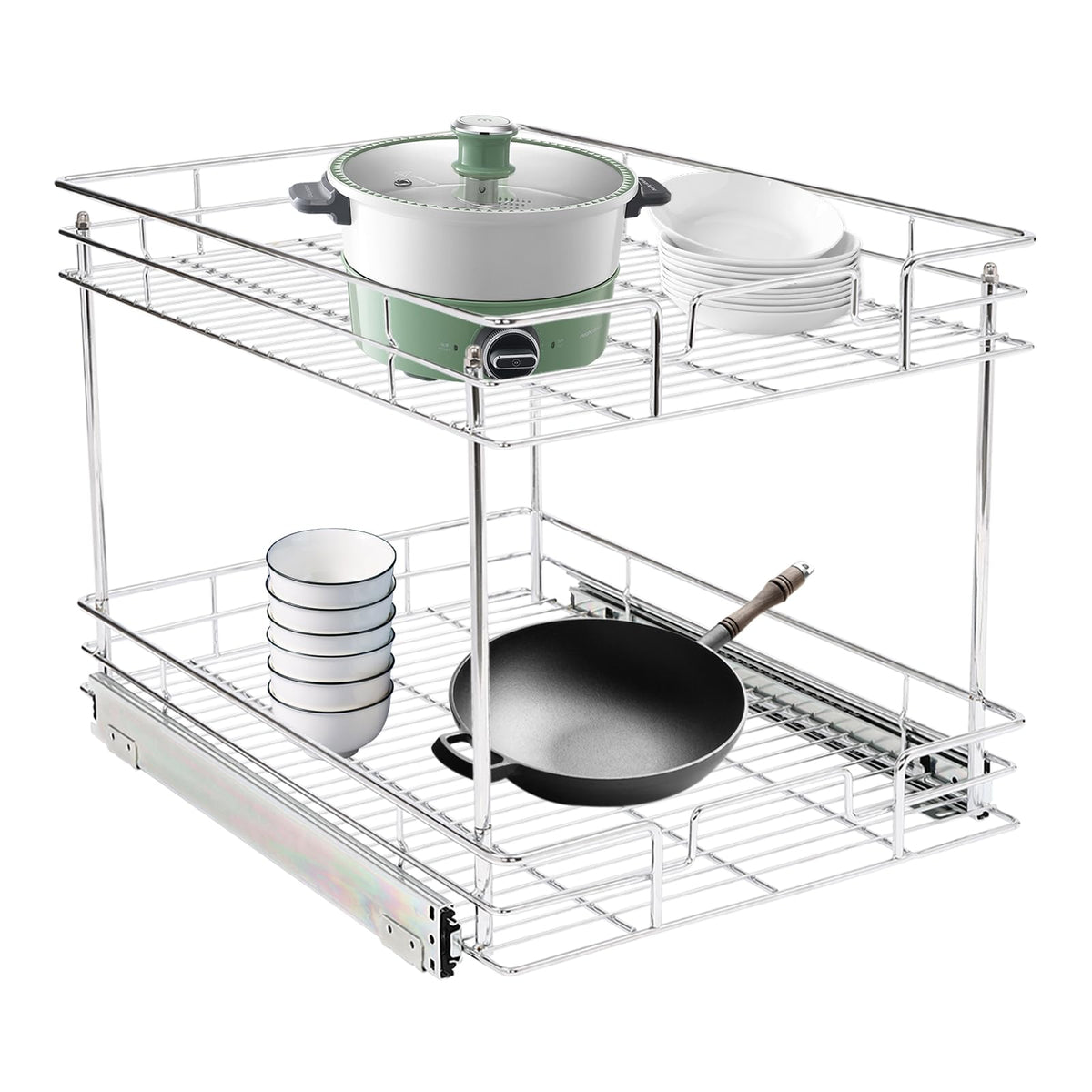 Pull Out Cabinet Organizer,Narrow Cabinet 2-tier Iron Shelf w/One - Image 1