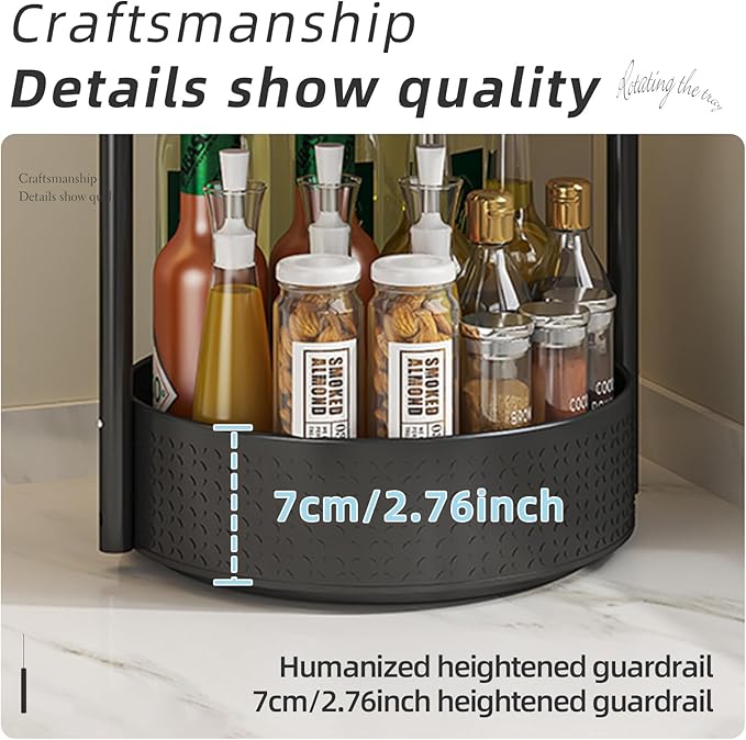 2 Tier Rotating Spice Rack Organizer with Paper Towel Holder, Lazy Susan Turntable Kitchen Organizer for Countertop & Cabinet, Metal Spice Rack for Bottles, Jars, Condiments, Black