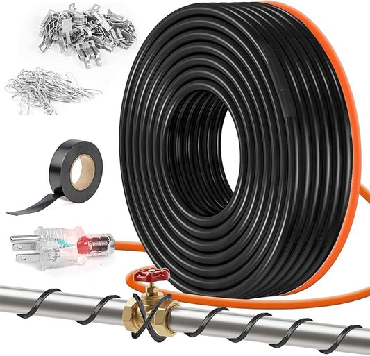 90FT（3FT-200FT） Pipe Heating Cable for Pipe Freeze Protection, Heat Cable for Water Pipes(Metal and Plastic), Pipe Heat Tape Keeps Water Flowing at -40°F 5w/ft, 120V Plumbing fixture