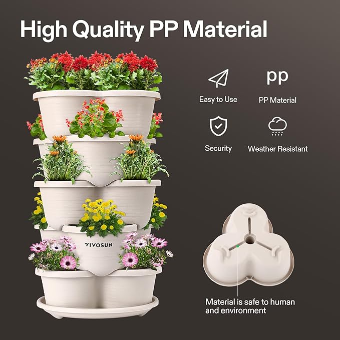 VIVOSUN 5 Tier Vertical Gardening Stackable Planter and 0.5Gal Handheld Garden Sprayer, 2L Pump Sprayer, 68 Oz Water Spray Bottle with Safety Valve, Adjustable Nozzle, Extended Spray Rod & Ad