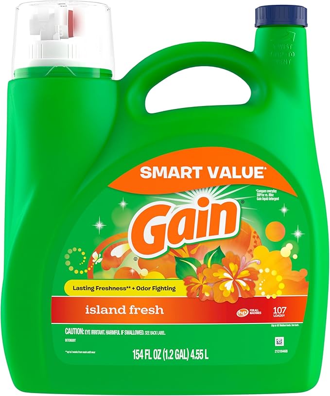 Gain + Aroma Boost Liquid Laundry Detergent, Island Fresh Scent, 107 Loads, 154 fl oz, HE Compatible