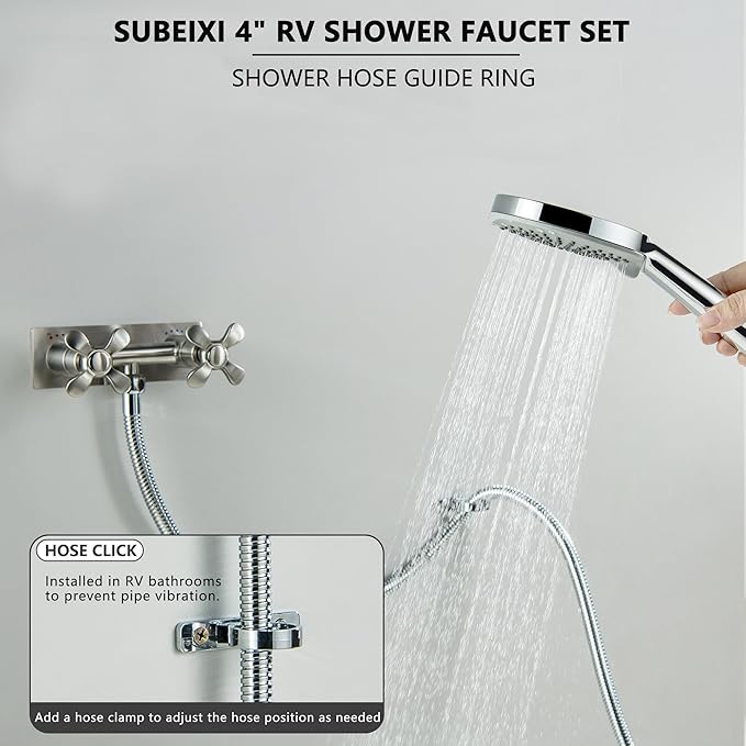 RV Shower Faucet, All Metal Camper Shower Faucet Replacement, 4" RV Outdoor Shower with 5 Modes Handheld for RV, Camper, Motorhome