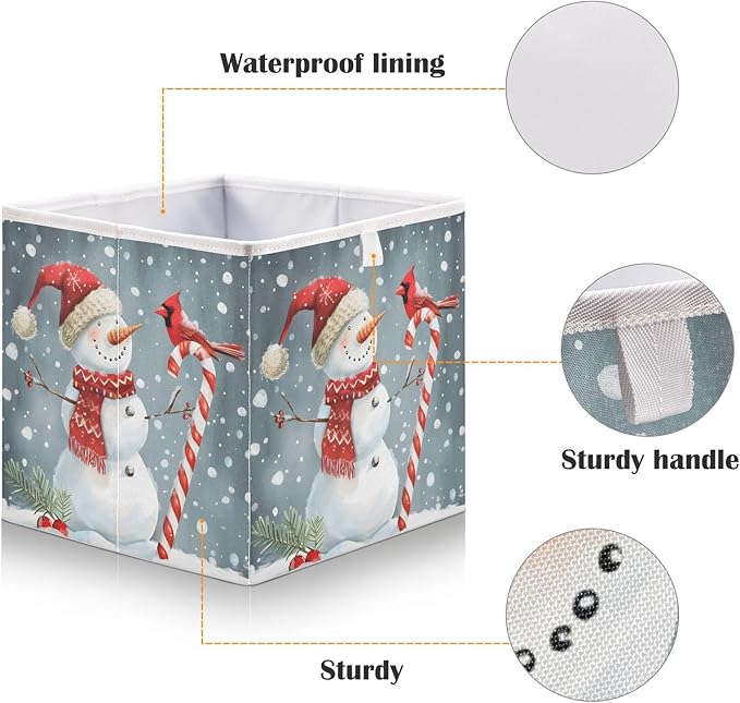 Bolaz Snowman with Bird Snowflakes Closet Organizers Storage Cubes Storage Bins Shelf Baskets Containers for Home Room Office,Square