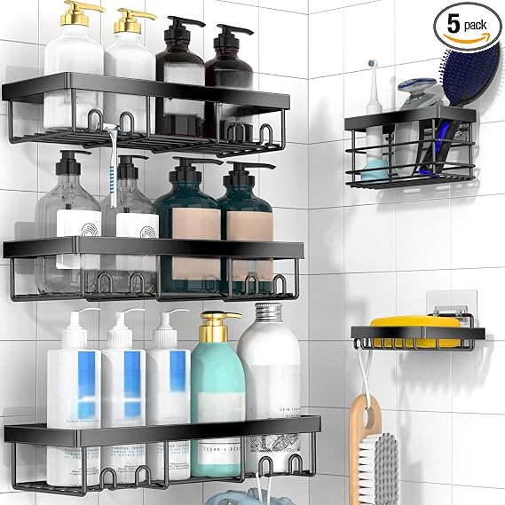 Moforoco Adhesive Shower Caddy Organizer Shelves Rack - 5 Pack Corner Bathroom Storage Organization, Home & Kitchen Decor Inside RV Accessories, Hanging First Apartment Household C - Image 7