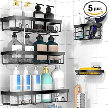 Moforoco Adhesive Shower Caddy Organizer Shelves Rack - 5 Pack Corner Bathroom Storage Organization, Home & Kitchen Decor Inside RV Accessories, Hanging First Apartment Household C - Image 2