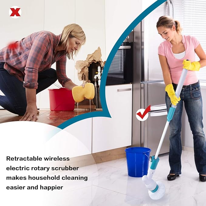 Electric Spin Scrubber 360 Cordless Power Brush Shower Scrubber, Electric Brush Scrubber with Adjustable Extension Arm and 3 Replaceable Bathroom Scrubber Cleaning Brush Heads