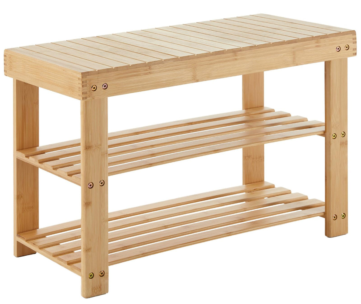 DUMOS Shoe Rack Bench with Storage, 3-Tier Bamboo Entryway - Image 1