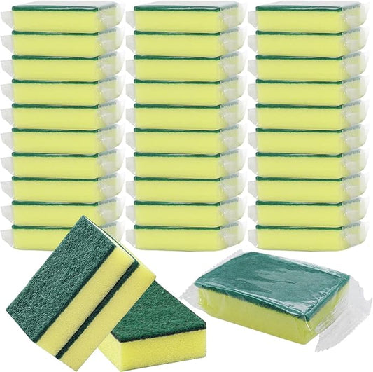 30 Pack Kitchen Sponges Individually Wrapped, Non-Scratch Scouring Pads Bulk Scrub Sponges for Cleaning Kitchen and Household, Car, Dish Sponge for Apartments Hotel