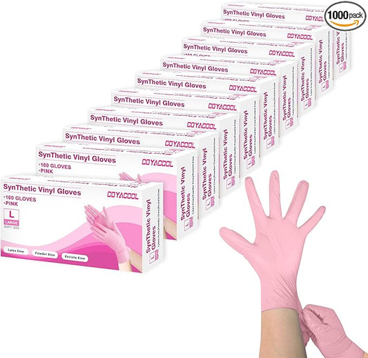 Disposable Gloves Large, Nitrile and Vinyl Blend Material Gloves, Latex Free 4 Mil 1000 Pc Food Grade Glove for Cleaning, Food Prep,Hair Dye,Tattoo, Pink