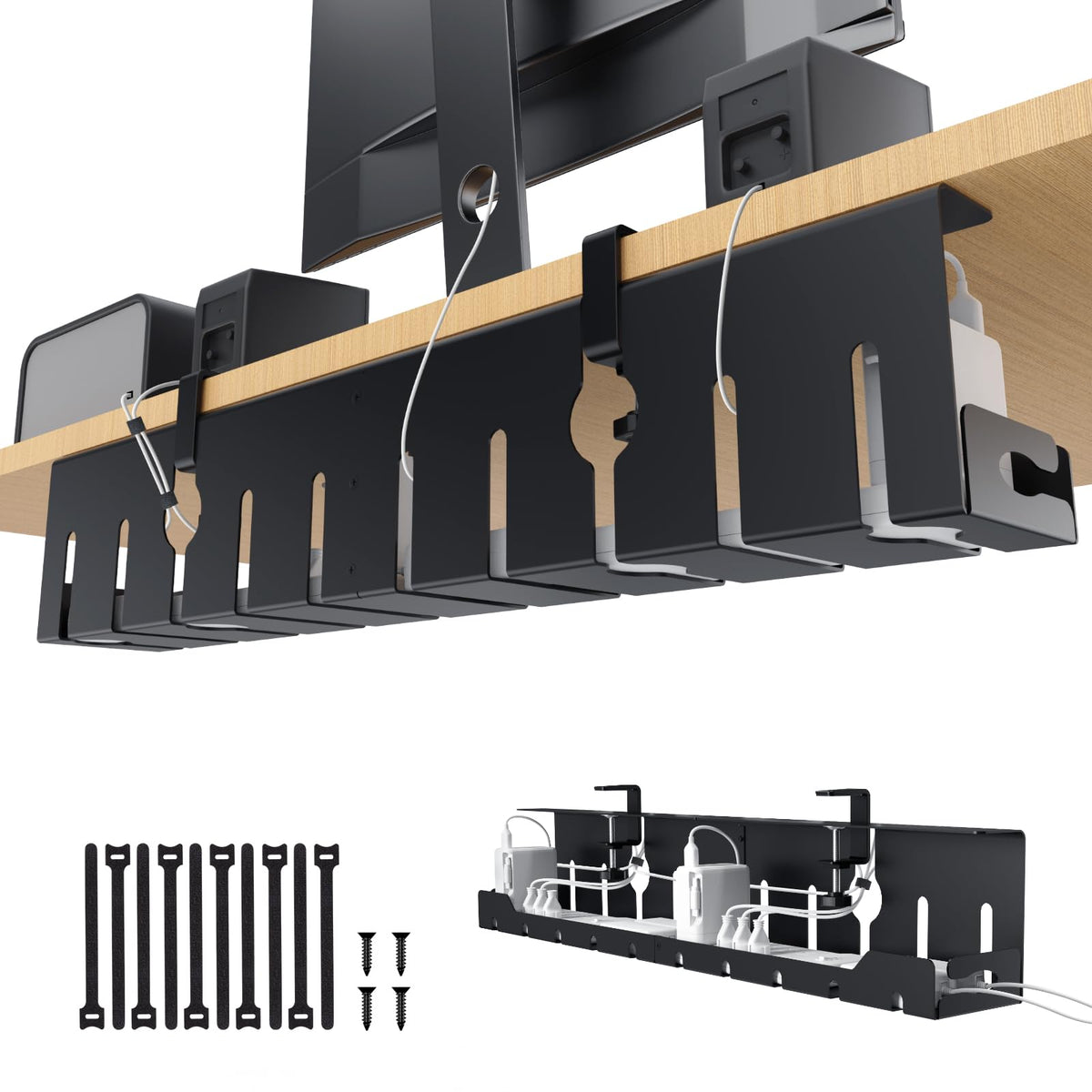 KEEGH Under Desk Cable Management Tray 32 in, Metal Cable Holder - Image 1