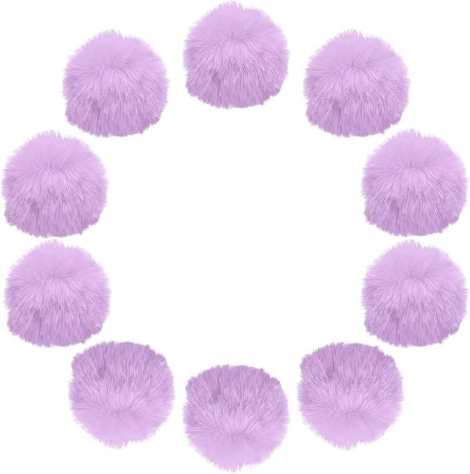 uxcell 2.8 Inch Faux Fur Pom Pom Balls, 10 Pcs Light Purple Fluffy Soft Faux Fur Pom Poms for Hats with Elastic Loop for DIY Knitting Hats Keychain Scarves Gloves Bags Shoes Accessories
