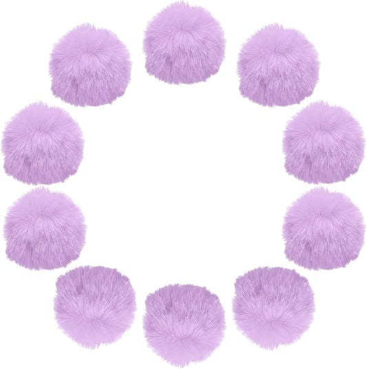 uxcell 2.8 Inch Faux Fur Pom Pom Balls, 10 Pcs Light Purple Fluffy Soft Faux Fur Pom Poms for Hats with Elastic Loop for DIY Knitting Hats Keychain Scarves Gloves Bags Shoes Accessories