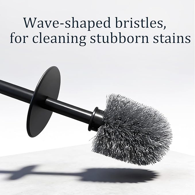Black Toilet Brush and Holder Set, Floral Embossed Design Plastic Toilet Bowl Brush Set with Durable Bristles, Space-Saving Bathroom Cleaning Tool for Modern Decor