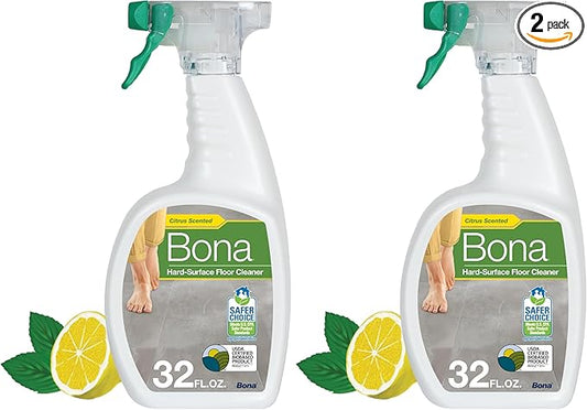 Bona Multi-Surface Floor Cleaner Spray - 32 fl oz - Lemon Mint Scent - Refillable - Residue-Free Floor Cleaning Solution for Stone, Tile, Laminate, and Vinyl Floors (Pack of 2)