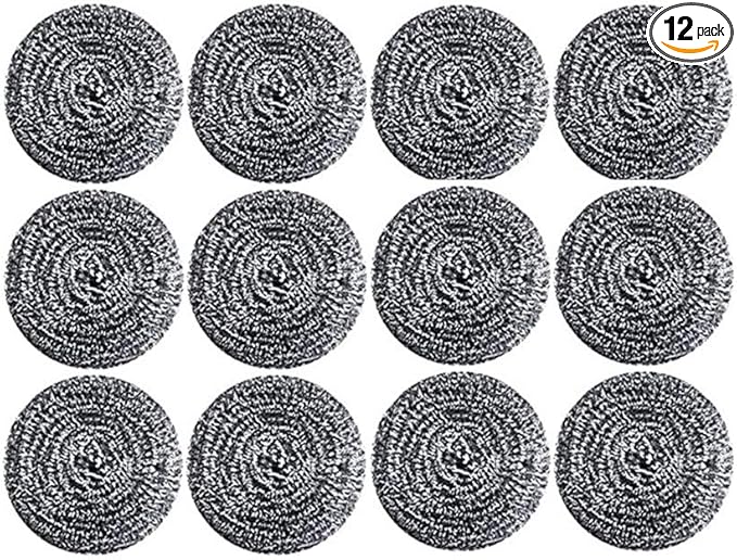 DKKO Stainless Steel Scourers Cleaning Ball Metal Scouring Pads for Kitchens Bathroom Steel Wool Scrubber to Cleaning Dishes Pots Pans Ovens Grills, 12PACK