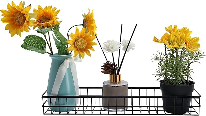 Yaegoo 4 Pcs Metal Grid Wall Baskets with Hooks, Metal Wire Hanging Basket for Home Kitchen, L 15.75 x W 3.94 x H 1.97 Inch, Black