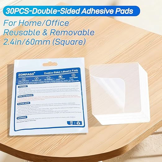 30PCS Premium Double Sided Mounting Squares Clear Tape,Heavy Duty Adhesive Pads for Pictures,Poster Hanging Strips - Strong Sticky Tack,Waterproof Adhesive for Shower,Wall Patch,Sticky Pads