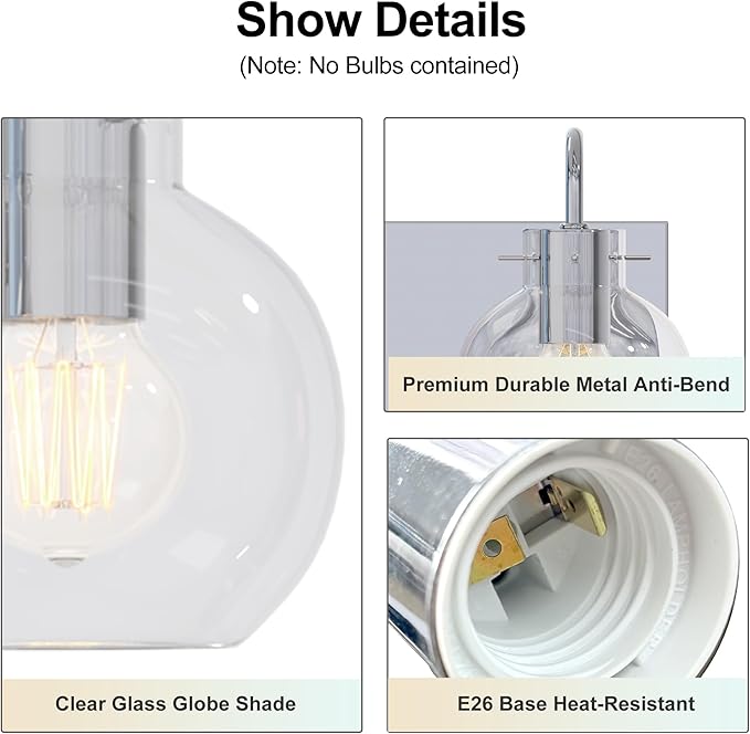 3-Light Bathroom Light Fixtures, Brushed Nickel Vanity Light, Modern Wall Lights with Clear Glass Shade, Bathroom Wall Lamp for Mirror Kitchen, Bedroom, Hallway,Living Room