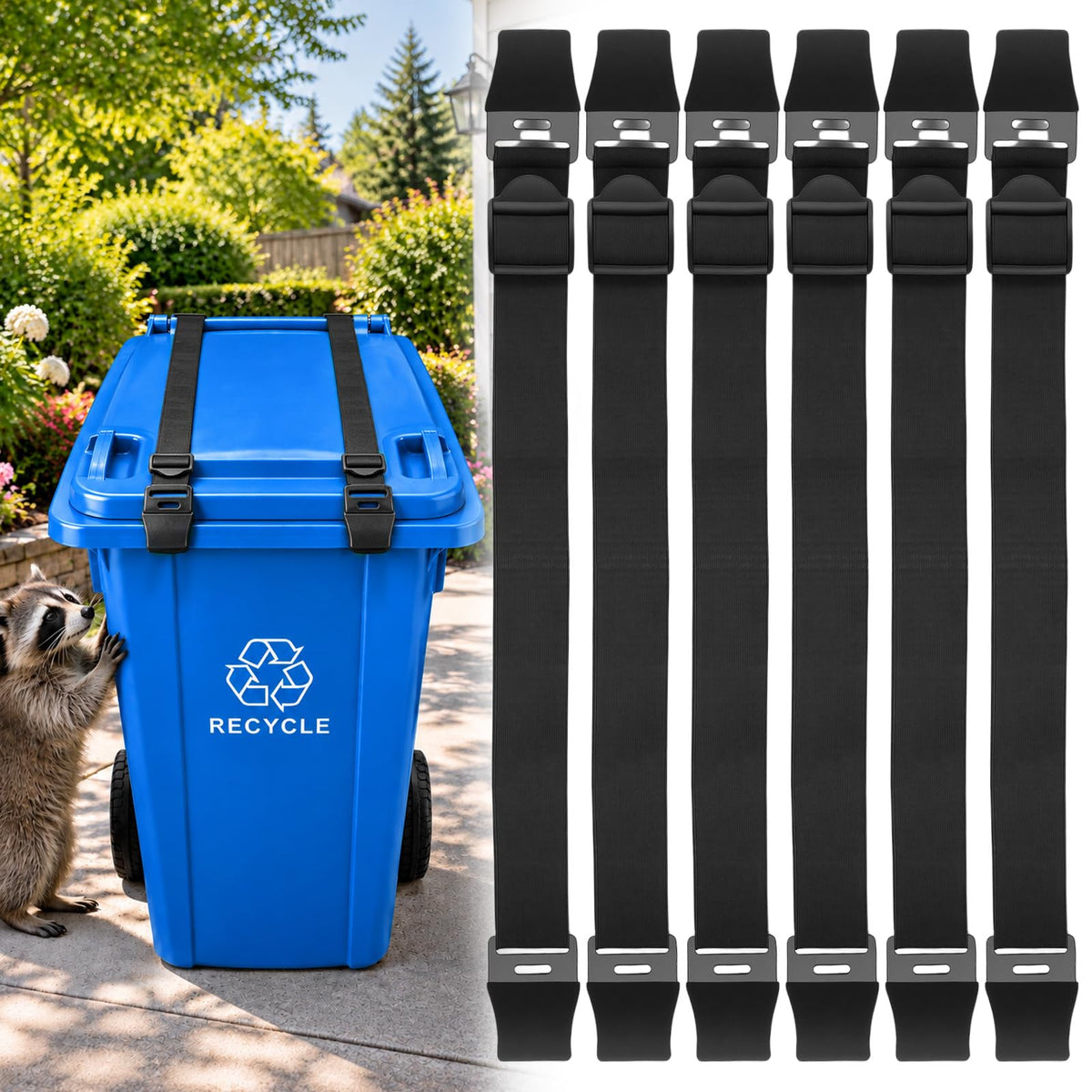VZZNN 6 Pack Metal Trash Can Lid Locks, Adjustable Strap Garbage - Image 1