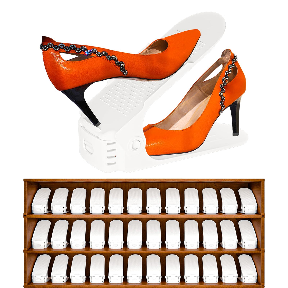 36 Pack Adjustable 50% Space-saving Shoe Slots Organizer, White - Image 1