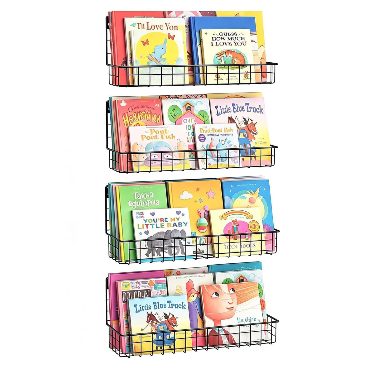 X-cosrack 4-Pack Wall Mounted Metal Kids Bookshelf, | All Products - Image 1