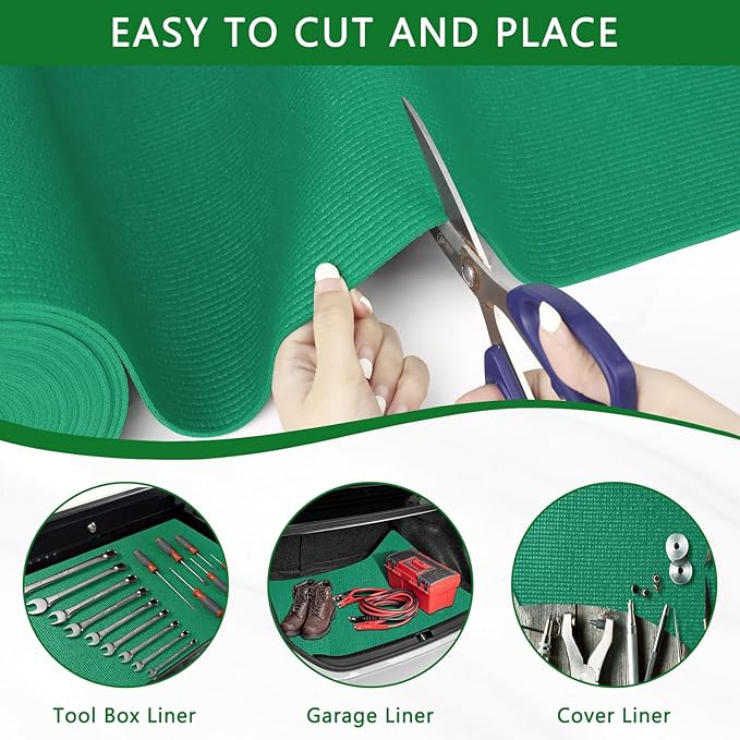 Foam Toolbox Liner Drawer Mat 1/8 Inch Thick X 24 Inch Wide X 24 Ft Long Green, No Slip for Protecting Cabinet, Garage, Cart, Tool Box