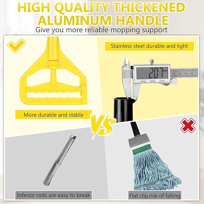 Commercial Mop Handle Heavy Duty,58" Industrial Mop Stick,Wet Mops Head Replacement Holder for Professional/Industrial Floor Cleaning, 2 Pack,Yellow,