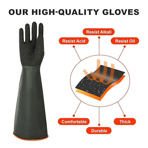 North Tower Chemical Resistant Gloves Rubber Heavy Duty Glove Work With Waterproof Gloves For Mens （14in,1 pair）